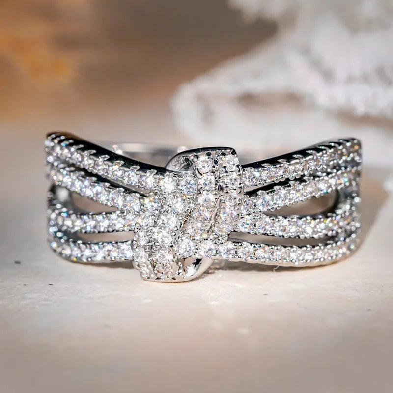 Huitan CZ Pave Wedding Band Ring for Women | Cubic Zirconia