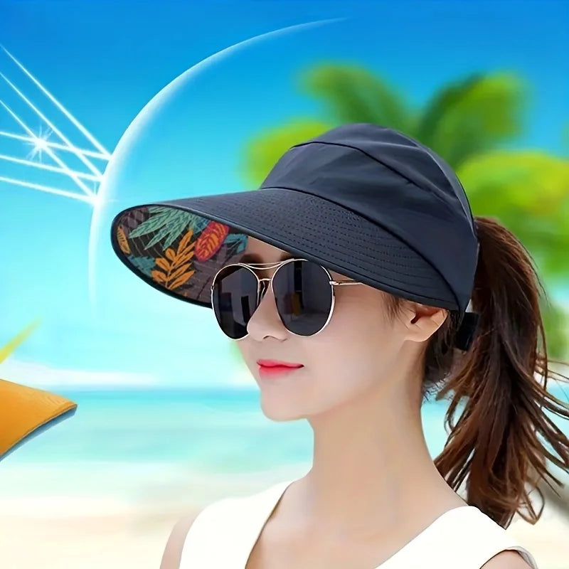 Women's Wide Brim Visor Hat – Foldable Lightweight Beach Cap