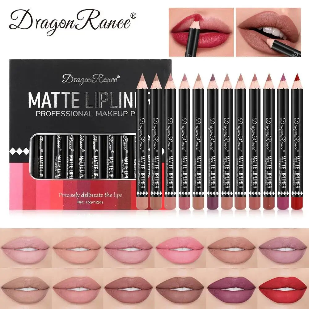 Dragon Ranee 12-Color Matte Lip Liner Set – Waterproof
