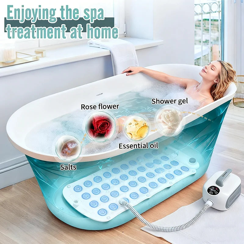 Spa Bubble Bath Massager Mat with Remote & Inflatable Pillow