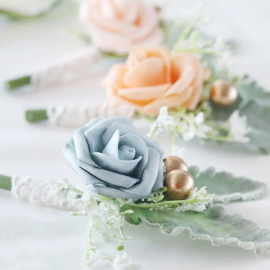 Boutonnieres Flowers Artificial White Roses Silk Ivory Corsage