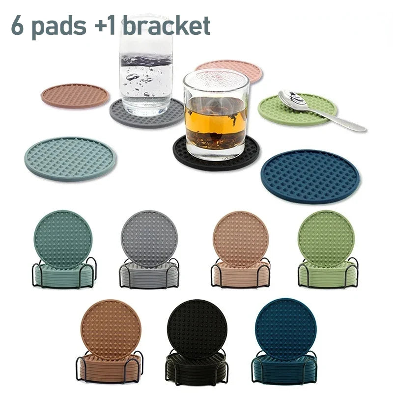 6-Pack Silicone Coasters – Heat Resistant Round Drink Mats 10cm