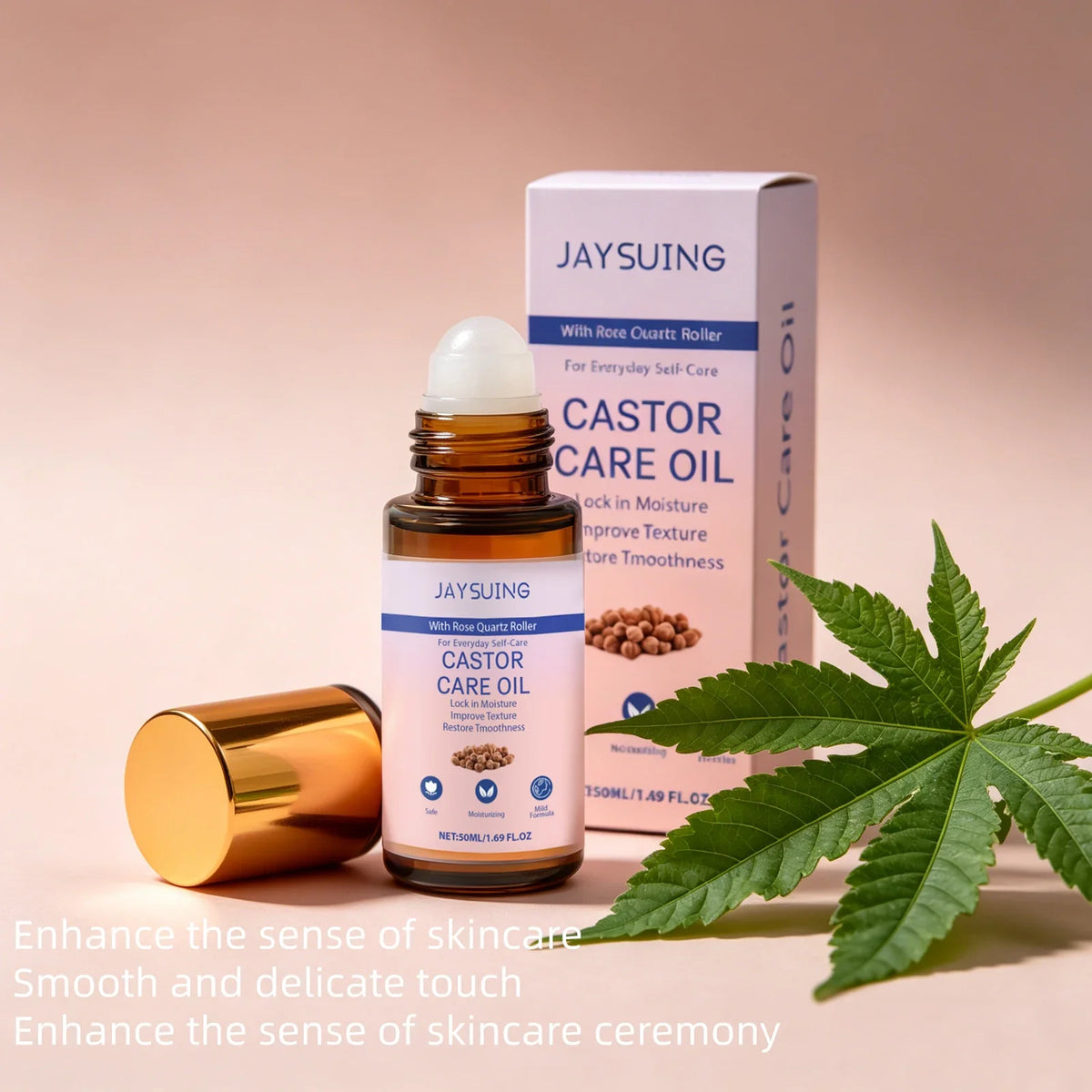 Organic Castor Oil & Rose Quartz Roller – Skin & Hair 50ml