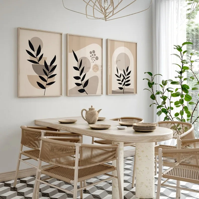 Boho Abstract Beige Wall Art Set of 3 | Minimalist Canvas Prints