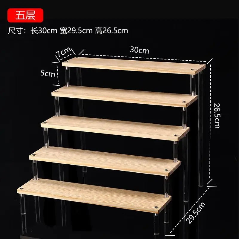 Wooden Ladder Display Stand – 2–5 Tier Acrylic Shelf Rack