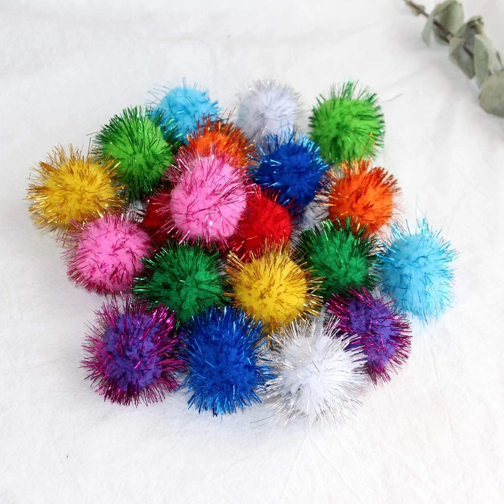 Glitter Pompom Plush Balls – Cat Toys & Craft Decor 20 Pack
