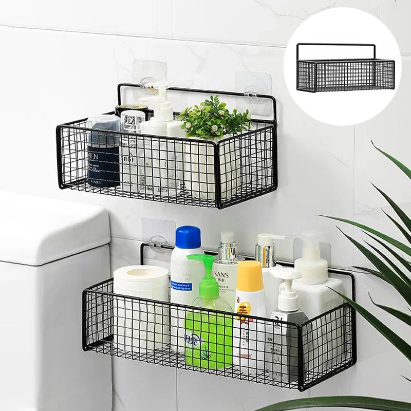 Wall-Mounted Storage Rack – No Drilling Metal Shelf
