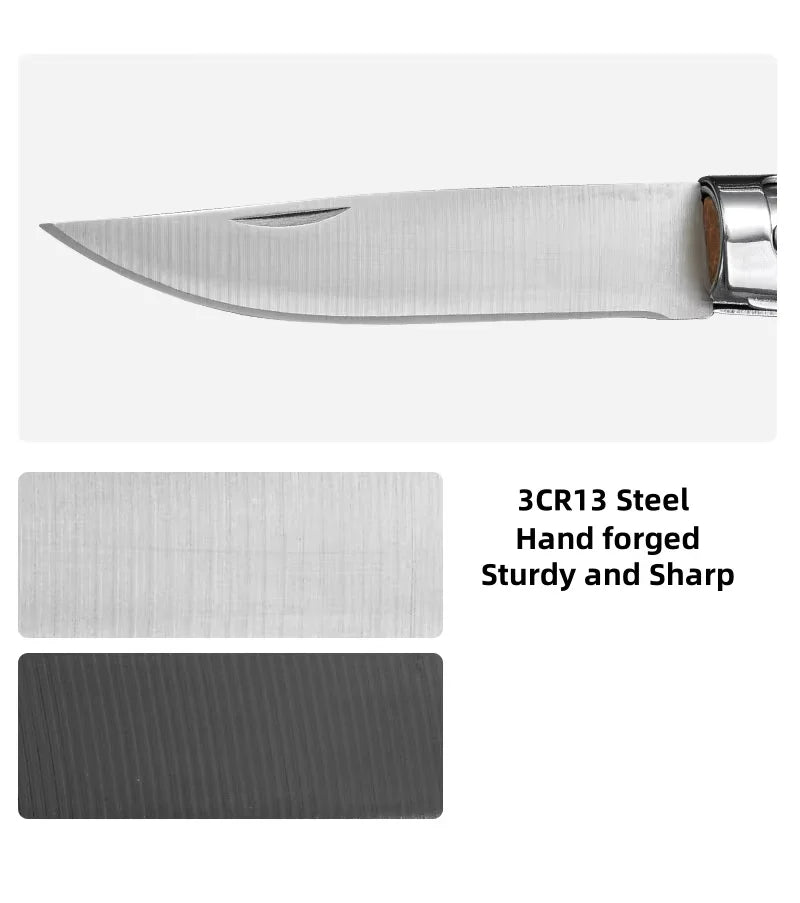 3CR13 Folding Pocket Knife – Wood Handle Camping Knife