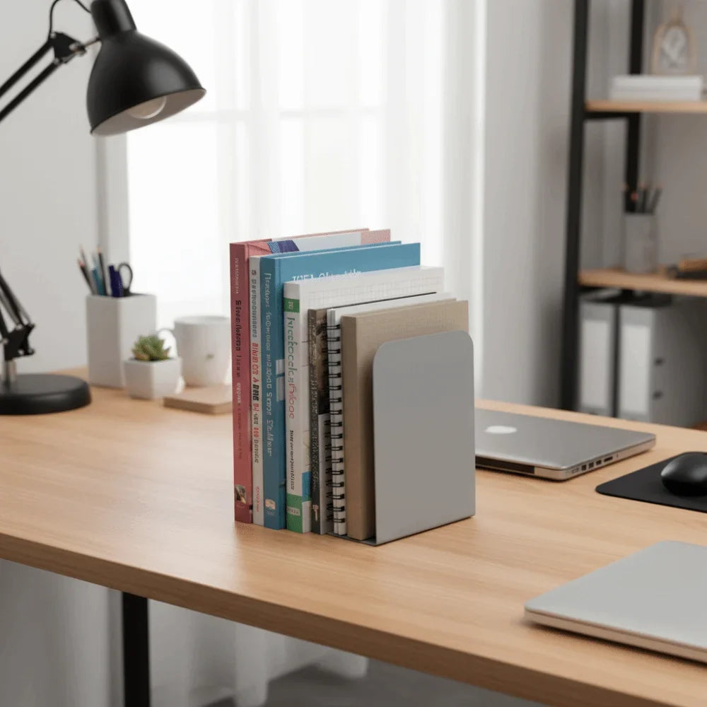 L-Shaped Metal Bookends – Non-Slip Book Holder, Set of 2
