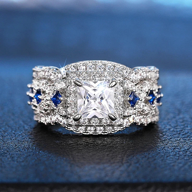 Huitan 3-Piece CZ Bridal Ring Set | Princess Wedding Jewelry