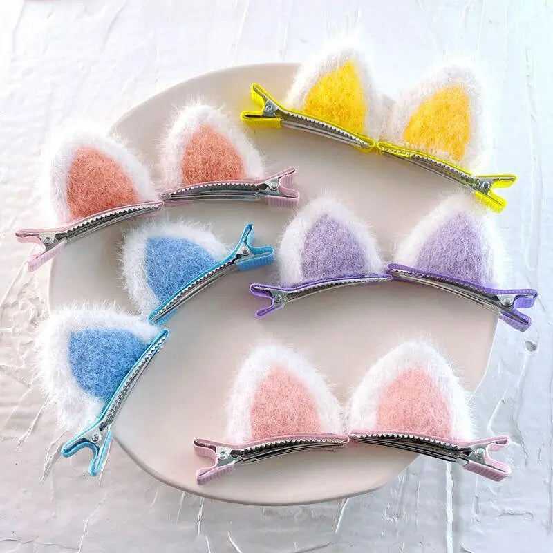 2PCS Plush Cat Ear Hair Clips – Korean Style Girls Accessory