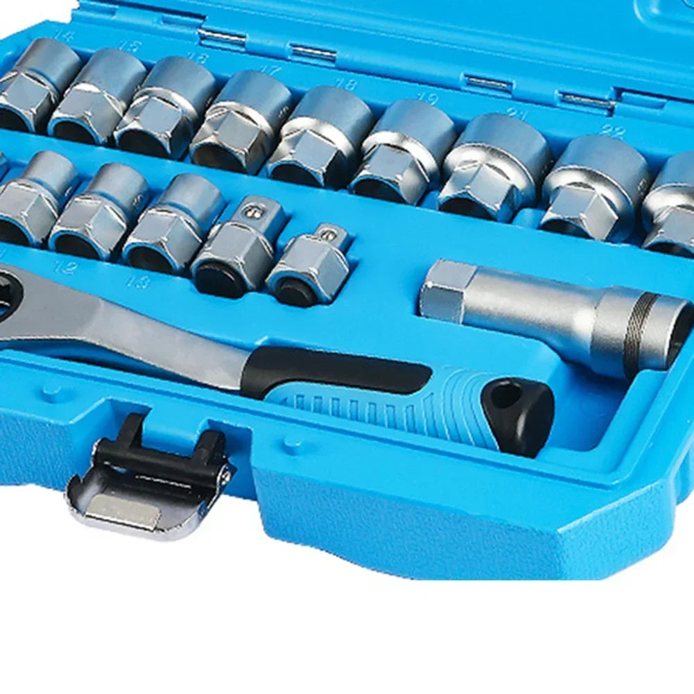 17-Pc Pass-Through Socket Set – Ratchet Wrench & Extension Bar