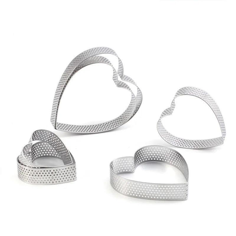 6-Piece Heart Tart Ring Set | Perforated Stainless Steel Molds