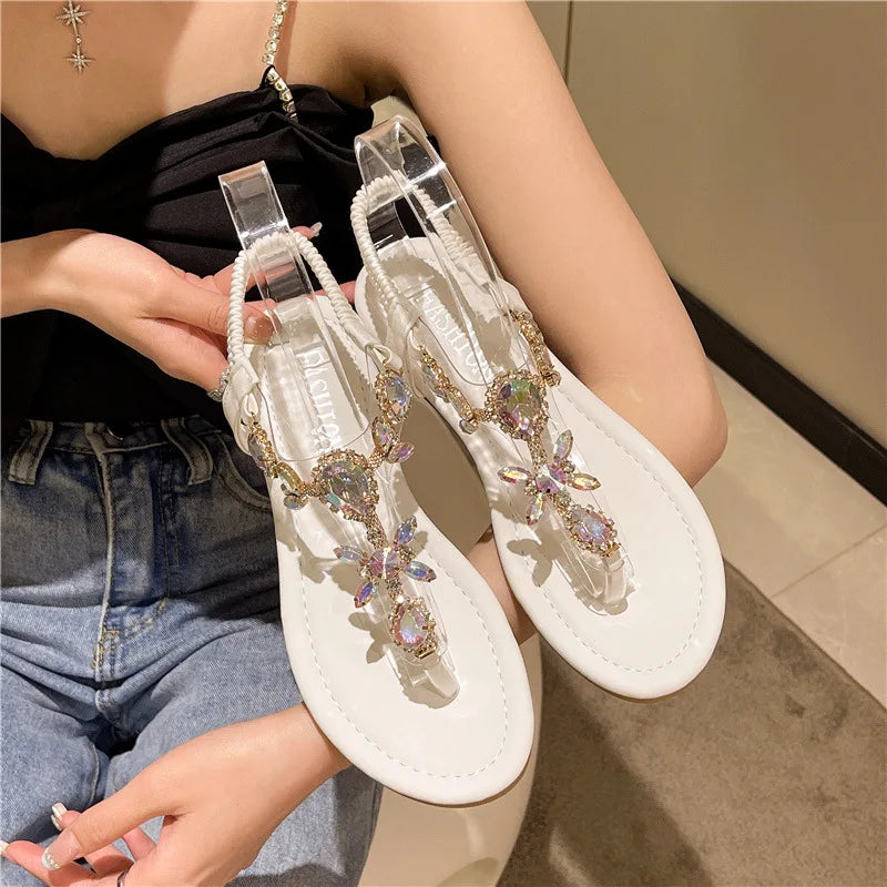 Women's Crystal Clip Toe Flat Sandals – Beach Slides