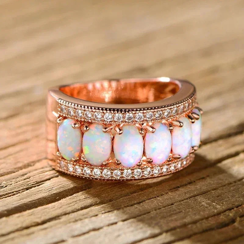 Huitan Imitation Opal Ring – Women's Fashion Wedding Band
