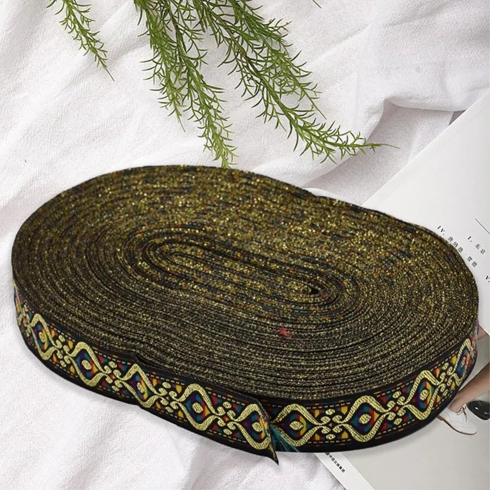 Black Gold Eyes Pattern Jacquard Ribbon 18mm x 33 Yards