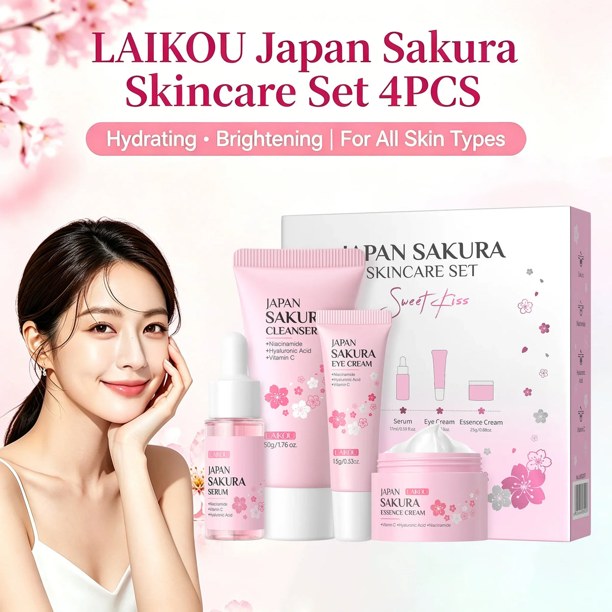 LAIKOU Sakura 4-Piece Hydrating Brightening Skincare Set