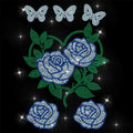Glass Rhinestone Iron-On Applique – Rose & Butterfly Patch