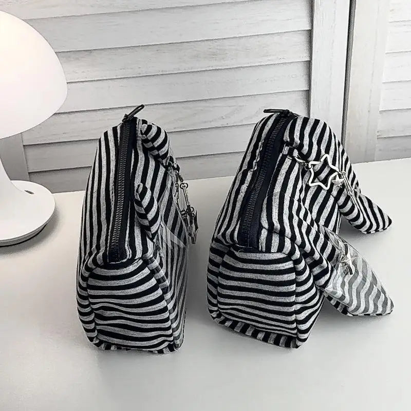 Striped Devil Horn Pencil Case – Large Capacity Pouch Set of 2