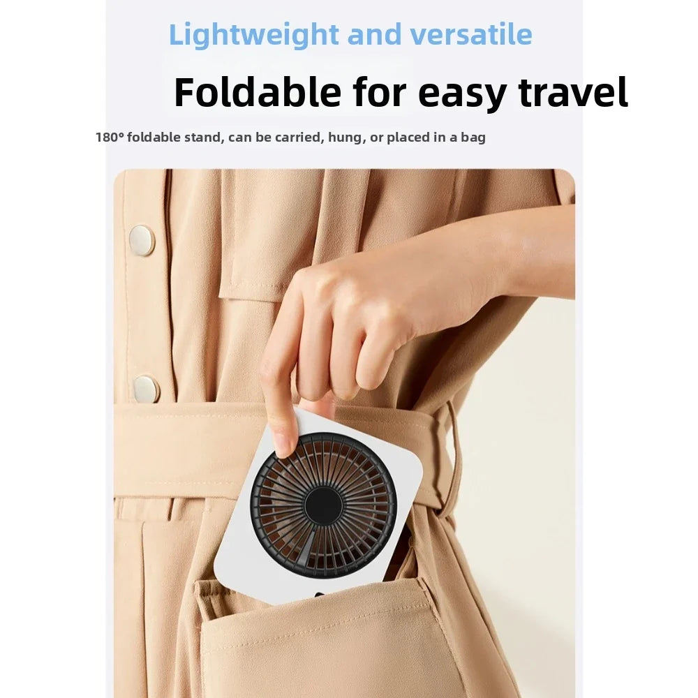 USB Rechargeable Foldable Desk Fan – 5-Speed LED Silent Fan