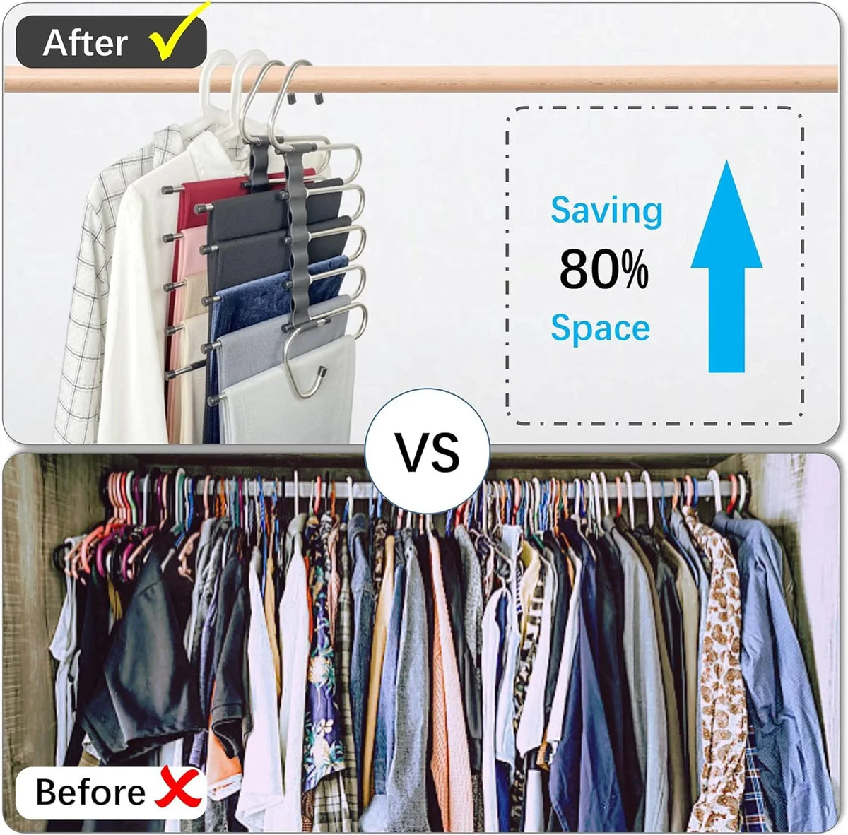 Stainless Steel Folding Pants Hanger Multi-layer Magic Clips