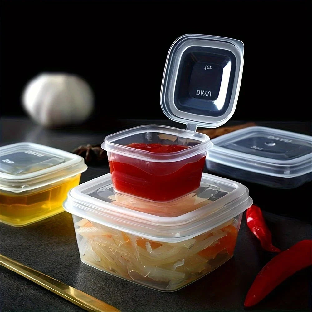 50-Pack Square Sauce Cups with Lids | Reusable & Leak-Proof