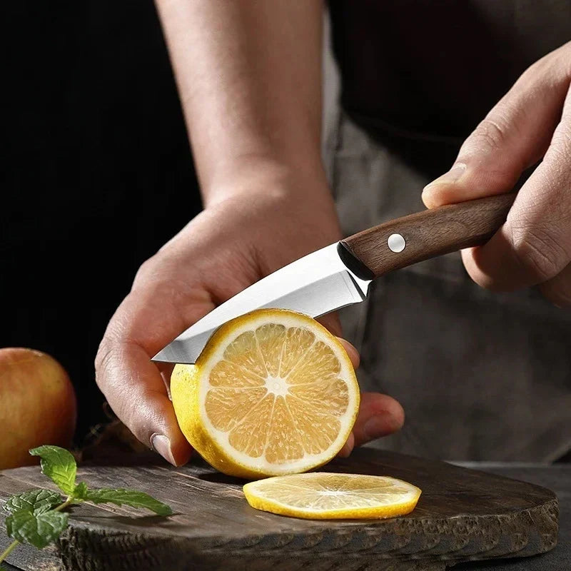 Sharp Stainless Steel Fruit Knife – Solid Wood Handle & Sheath