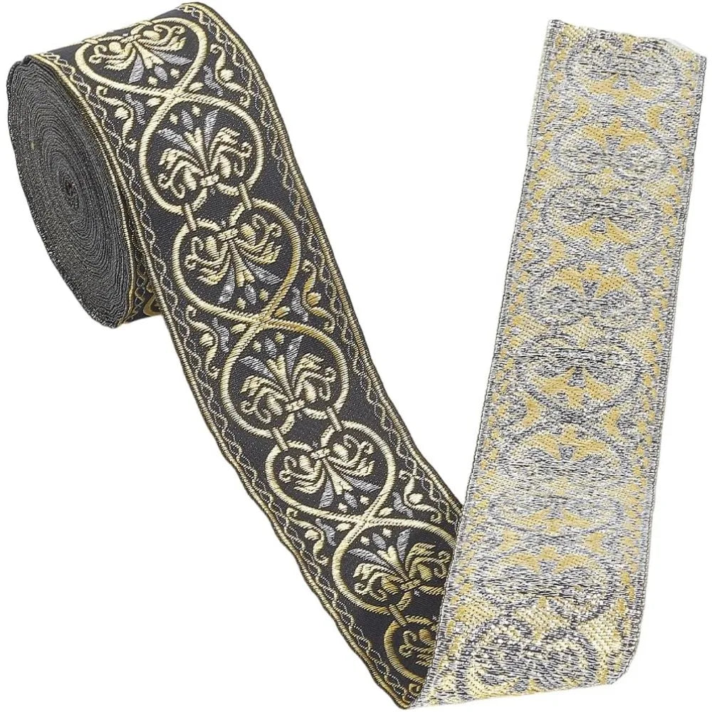 Jacquard Floral Woven Ribbon Trim 2" Wide – 9.84 Yds Polyester