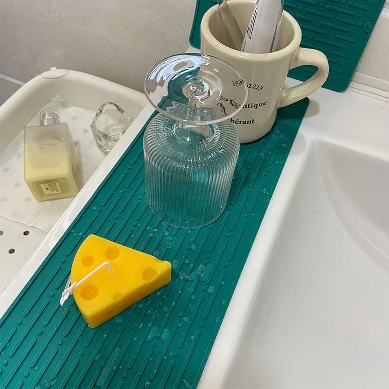 Silicone Dish Cup Drying Mat Anti-slip Sink Countertop Drain Pad
