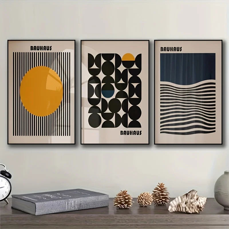 3-Piece Bauhaus Minimalist Canvas Wall Art | Geometric Prints