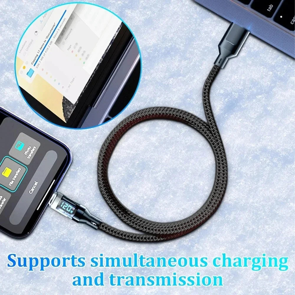120W USB-C to USB-C Fast Charging Cable with LED Display