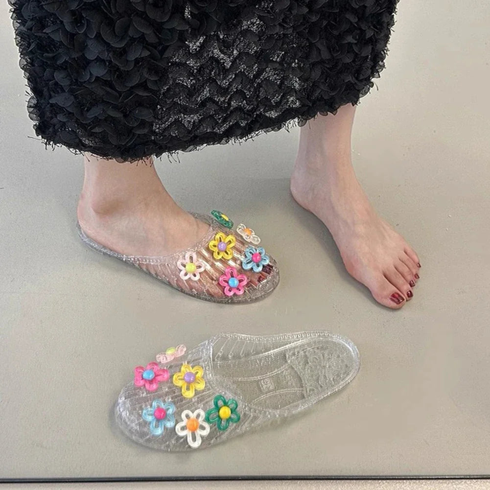Crystal Jelly Flat Slippers | Hollow Non-Slip Beach Slides