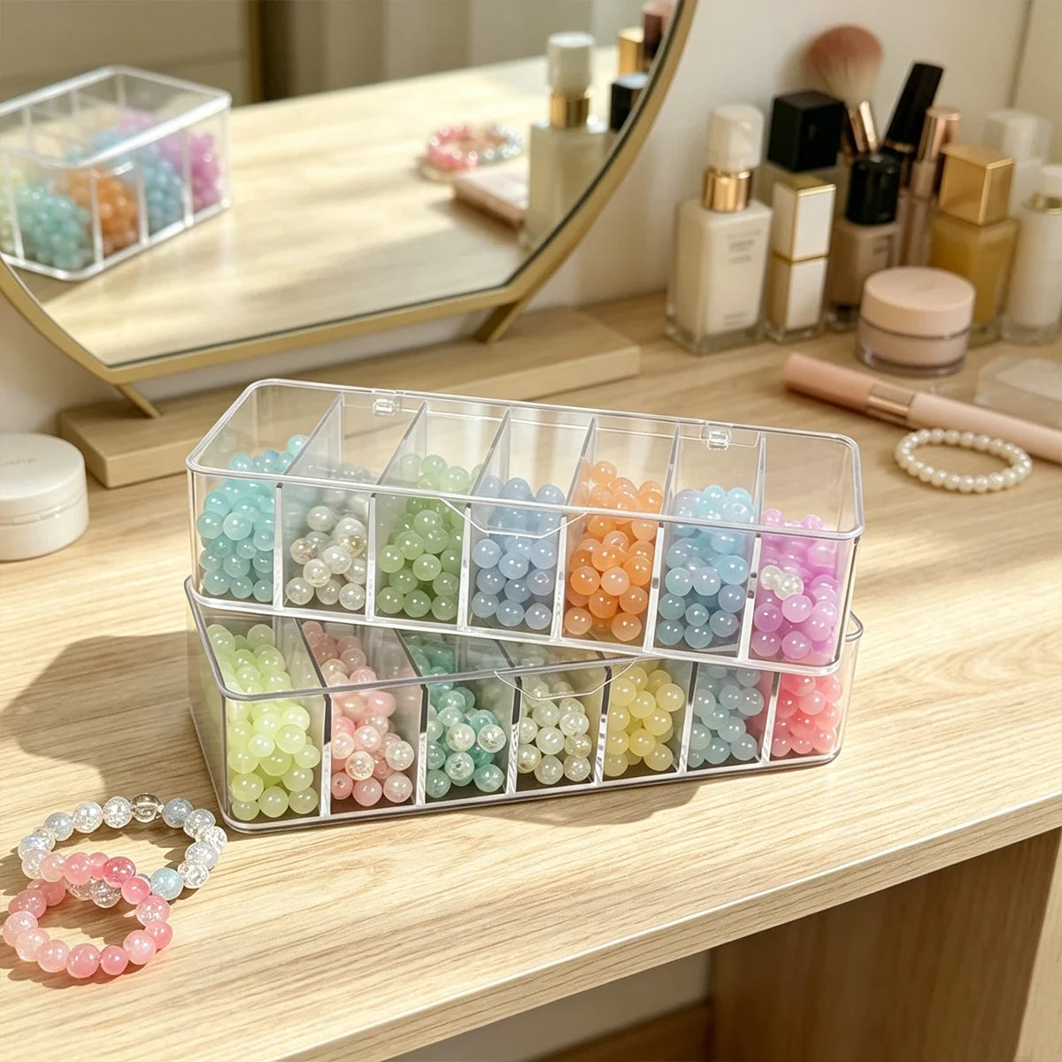 Transparent Flip Cover 8-grid Bead Storage Box Desktop Stackable