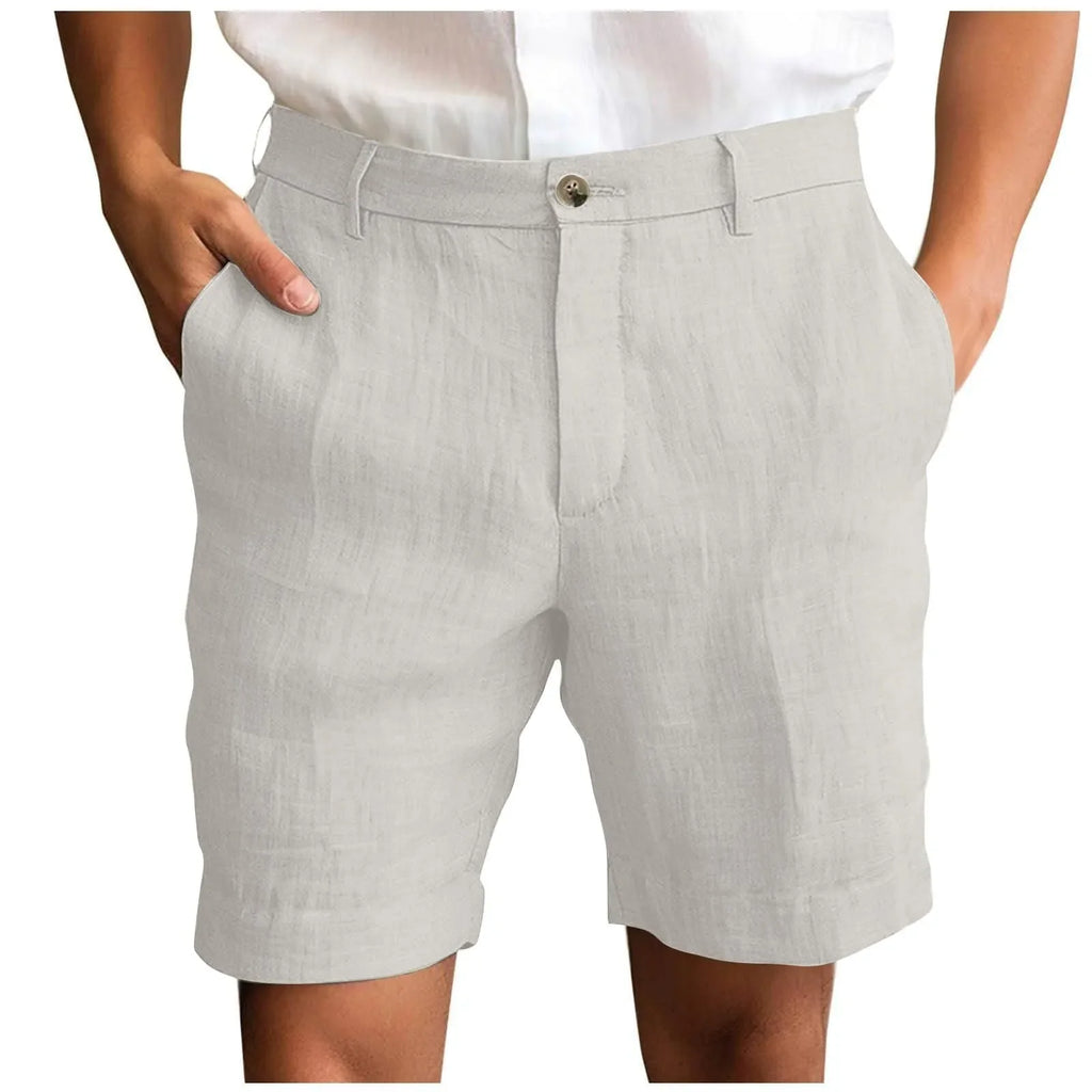Men's Cotton Linen Shorts | Casual Beach Shorts with Pockets
