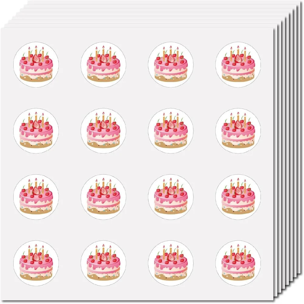 128Pcs Waterproof Birthday Cake Round Dot Cartoon Stickers Pack