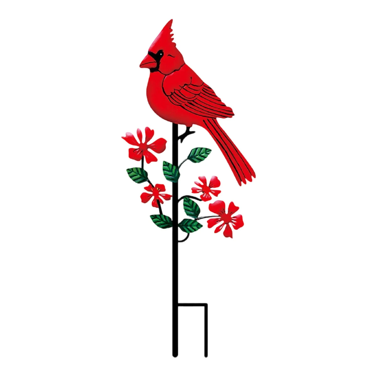 Red Bird Metal Garden Stake – 2D Flat Iron Art Yard Ornament