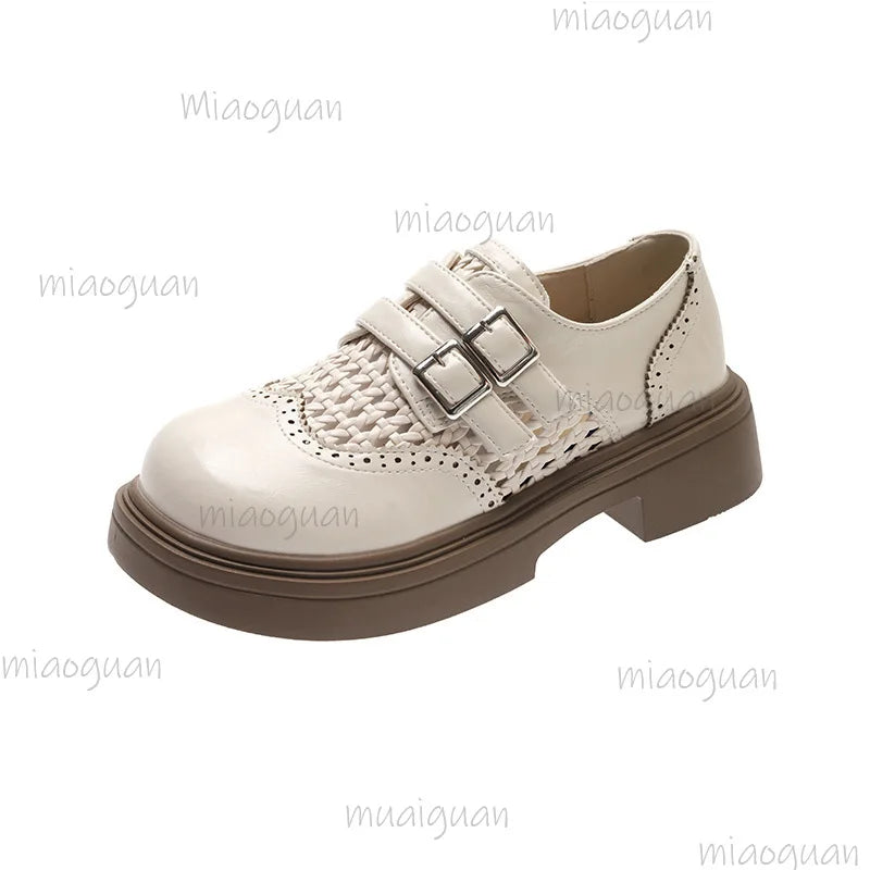 Women's Perforated Platform Wedge Loafers – Retro Buckle Sandal