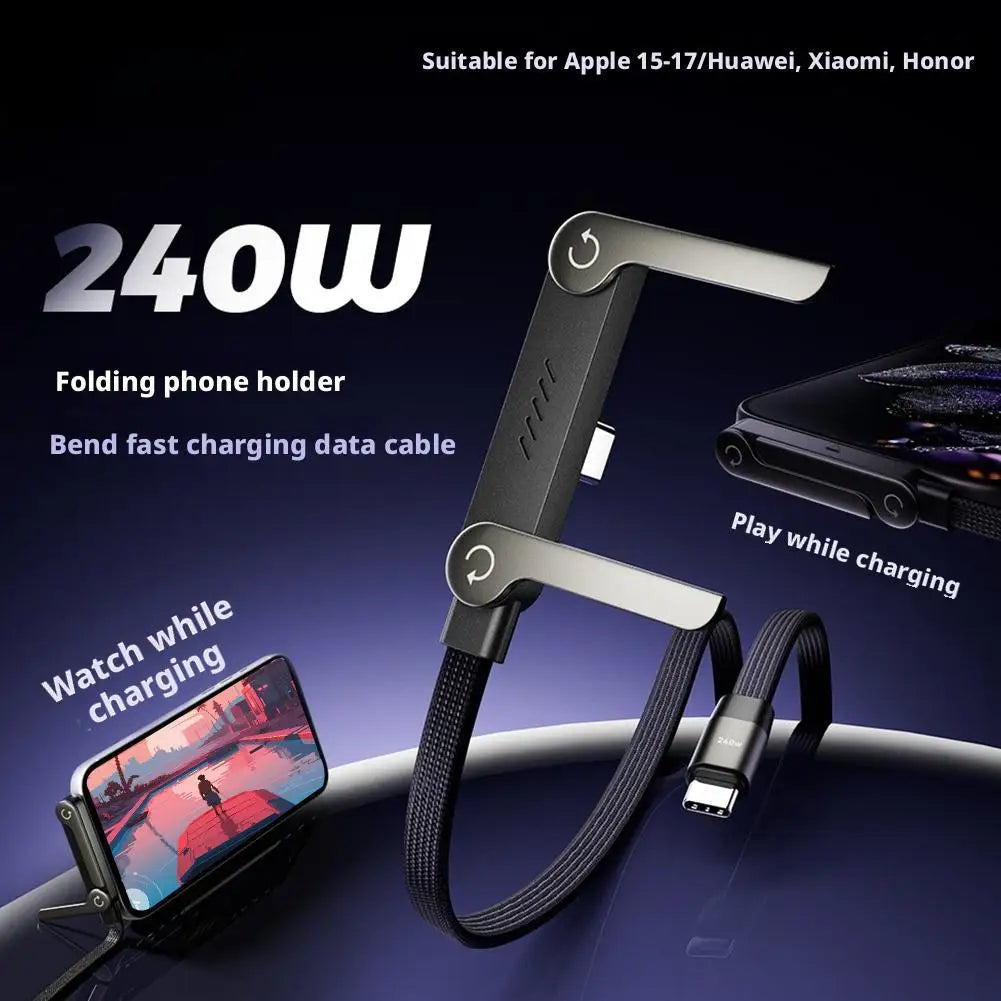 240W USB-C Fast Charge Cable with Stand & 90° Angle Connector