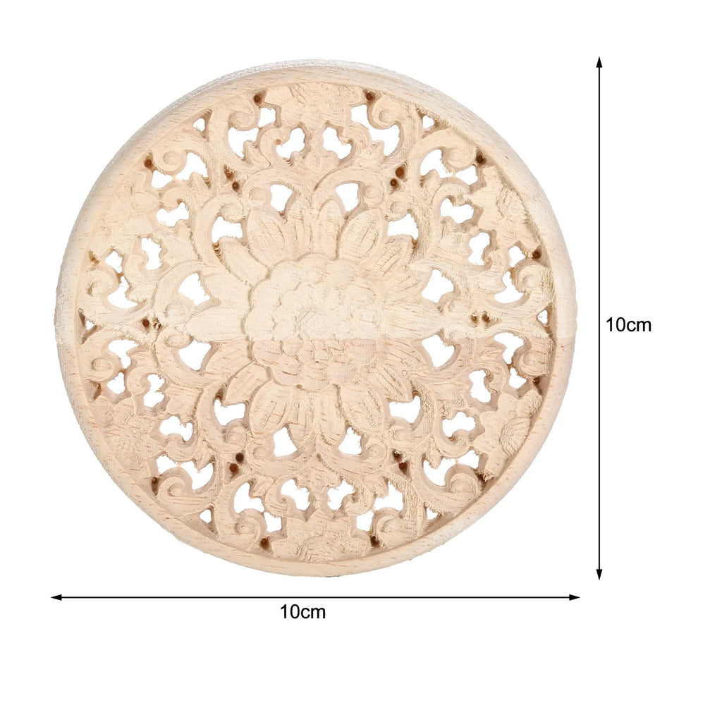 Floral Wood Carved Applique – Unfinished Wall & Furniture Decor