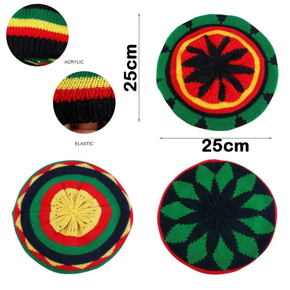 Jamaican Reggae Loose Knit Beanie – Rainbow Stripe Winter Hat