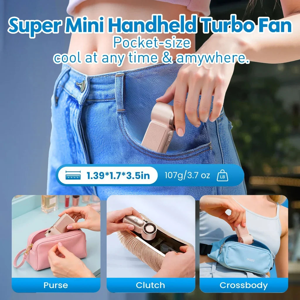 USB Rechargeable Handheld Mini Fan – 6-Speed Digital Display