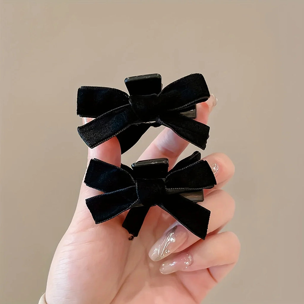 Black Velvet Bow Hair Claw Clips – Celebrity Style 2pcs Set