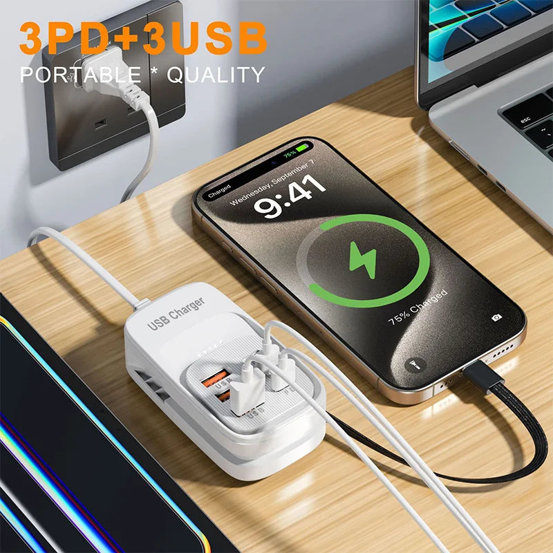 Desktop USB Charging Hub 6-Port USB-A & USB-C PD Fast Charger