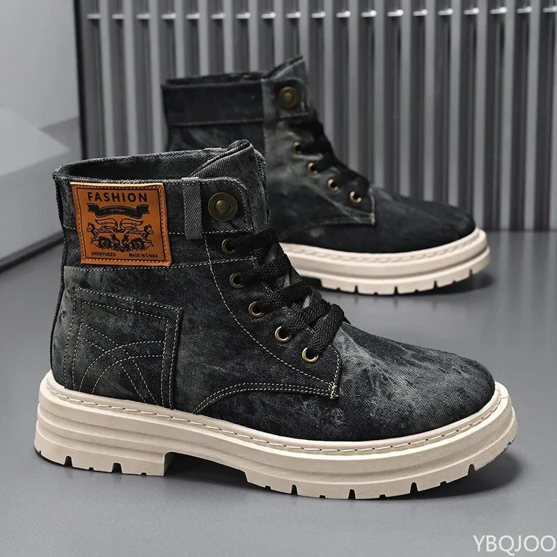YBQJOO Women's Canvas Ankle Boots – Lace-Up Winter Style