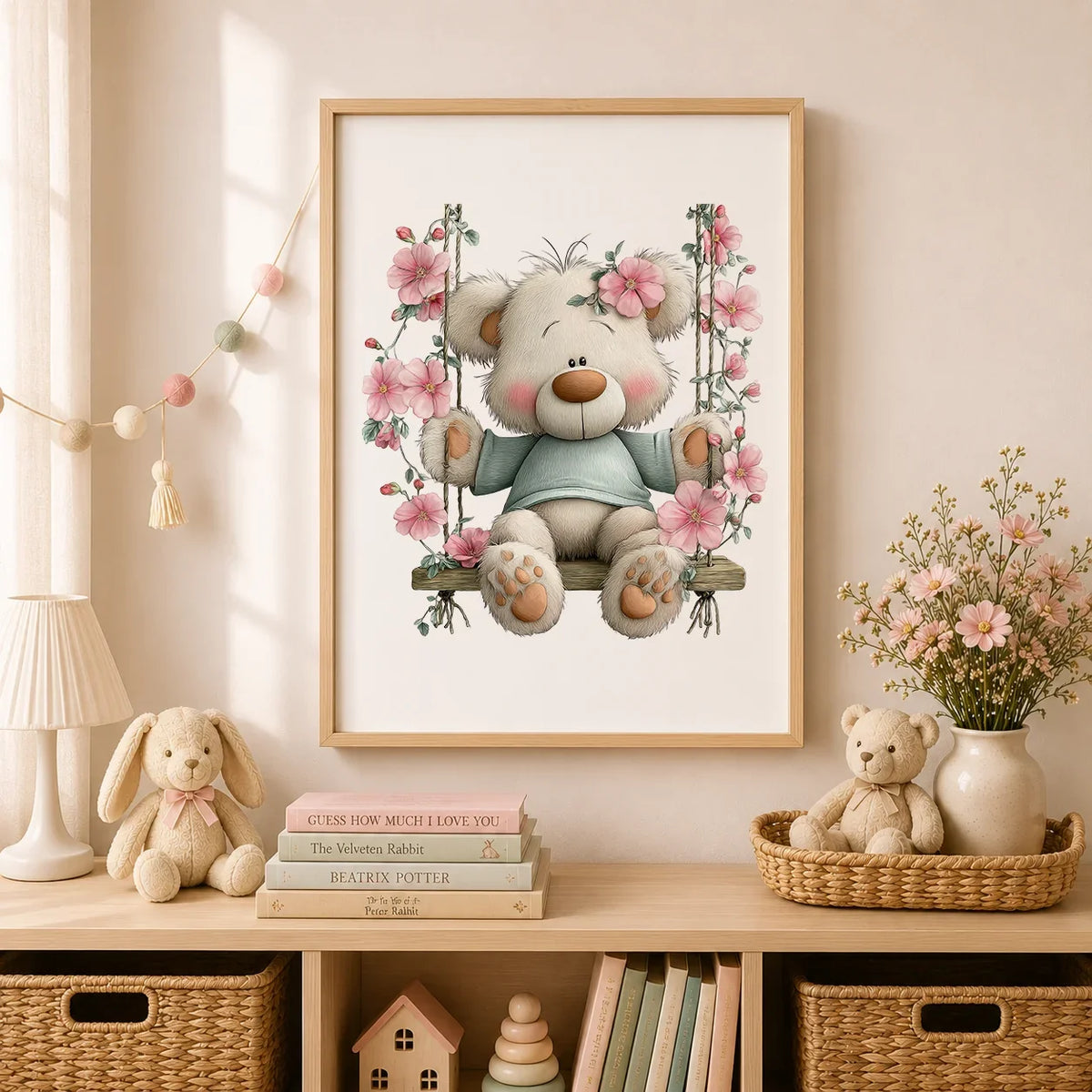 Teddy Bear Nursery Canvas Wall Art | Kids Bedroom Poster