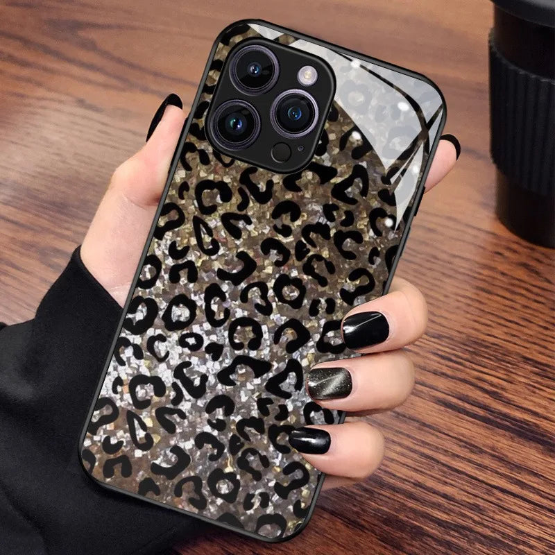 Leopard Print Glass iPhone Case | 11 12 13 14 15 16 17 Pro