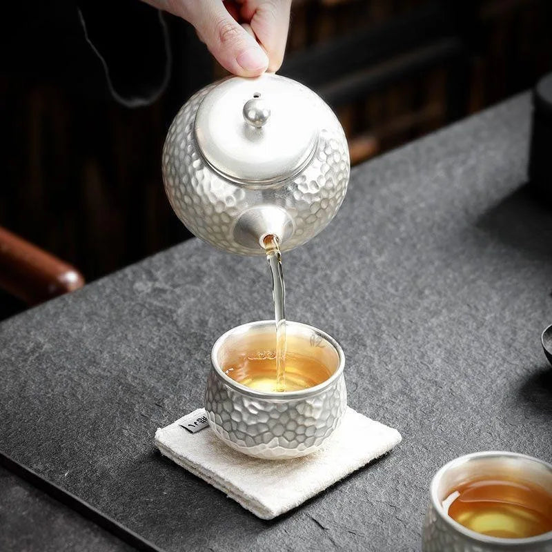 Silver-Plated Kung Fu Tea Set – Ceramic Teapot & 2 Cups