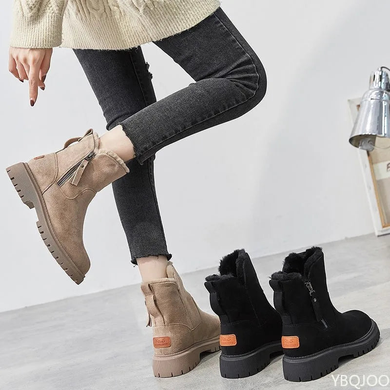 Women's Plush Winter Short Boots – Zip, Warm & Height-Boosting
