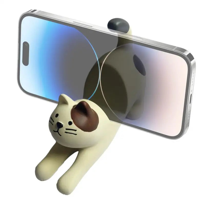 Cute Cat Phone Holder Animal Desk Resin Stand Stretching Figurine