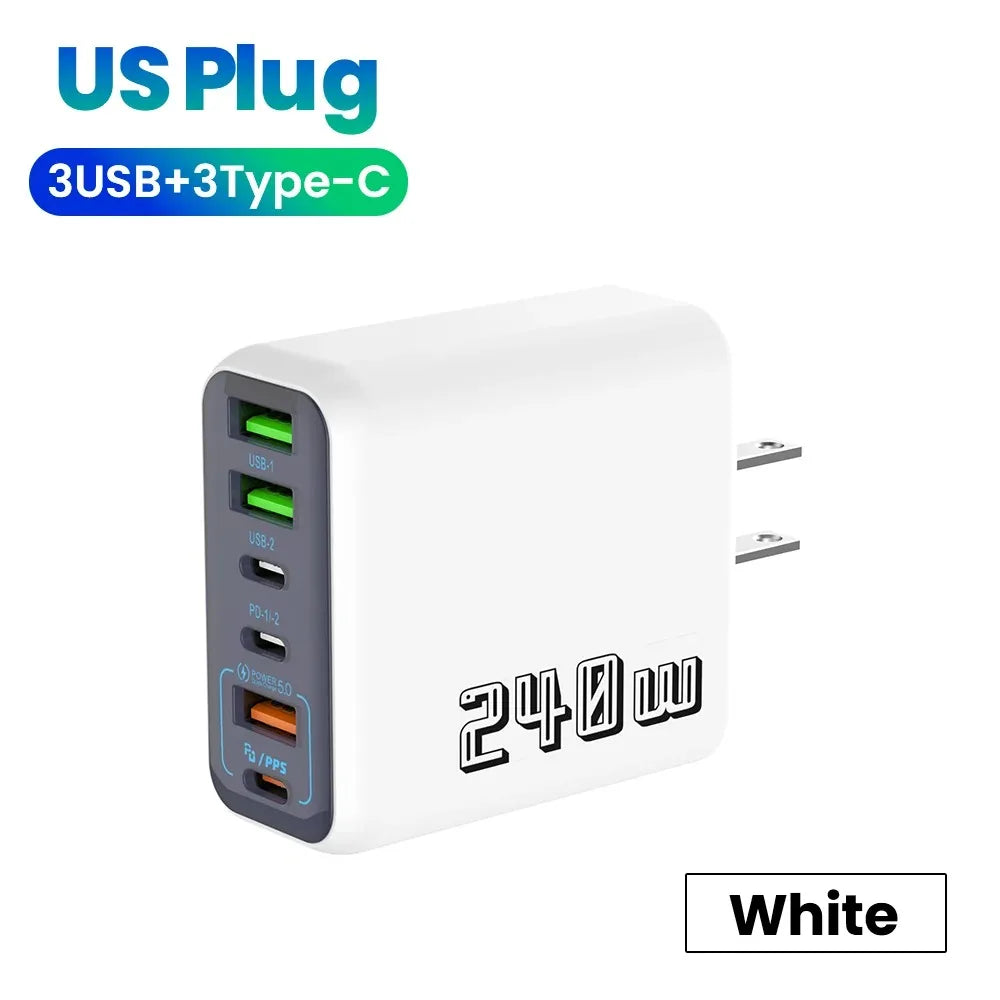 240W 6-Port USB-C Wall Charger PD3.0 QC3.0 | Fast Charging